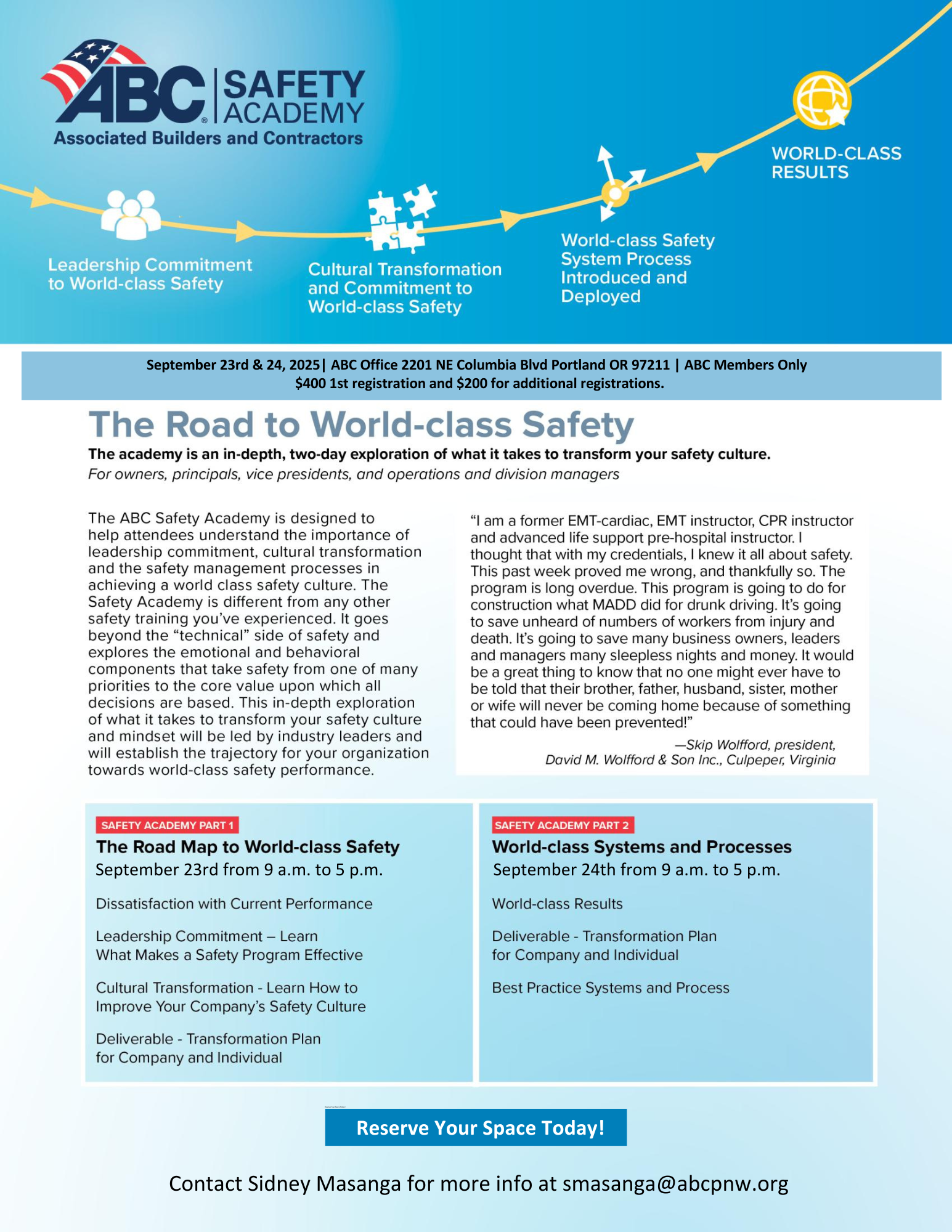 Safety Academy flyer 2025